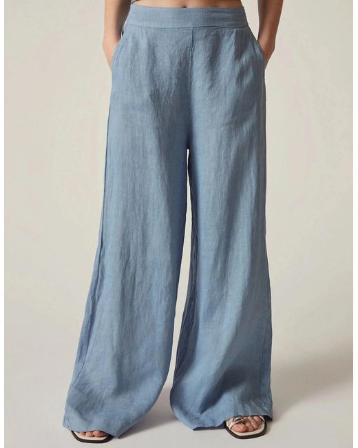 James Lakeland Blue Denim Linen Wide-Leg Trousers