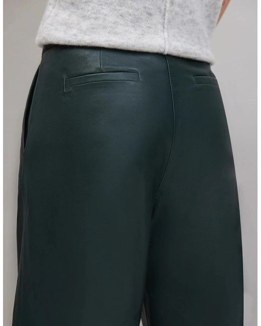 Ro&zo Green Petite Dark- Leather Wide-Leg Trousers