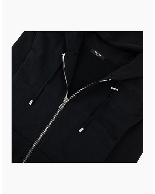 Balmain Blue Logo Print Drawstring Hoodie Eab for men