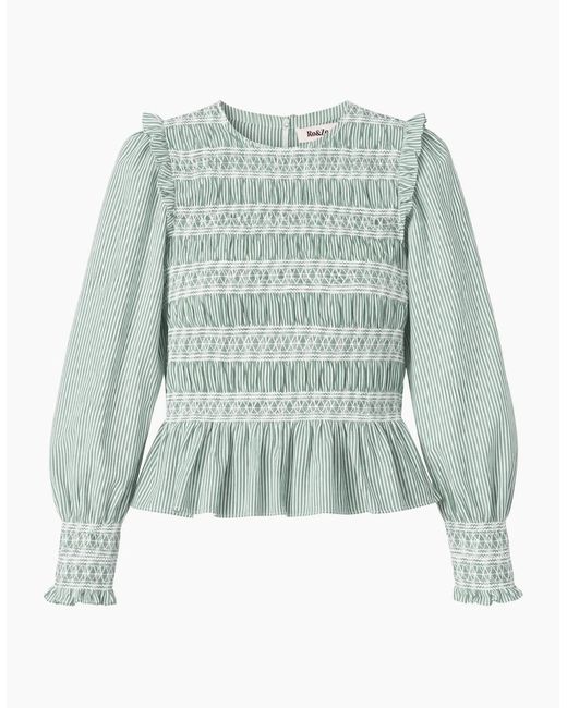 Ro&zo Blue Stripe Shirred Blouse