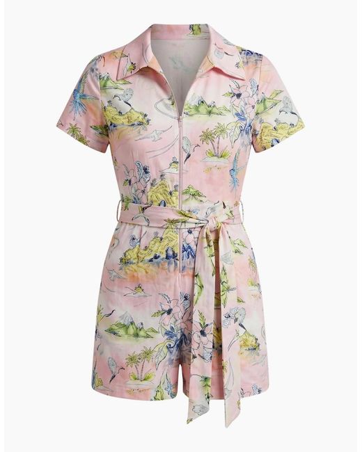 Oceanus White Floral Printed Romper