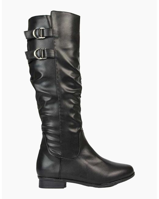 XY London Black Ladies Mia Slouch Flat Knee High Sock Boots