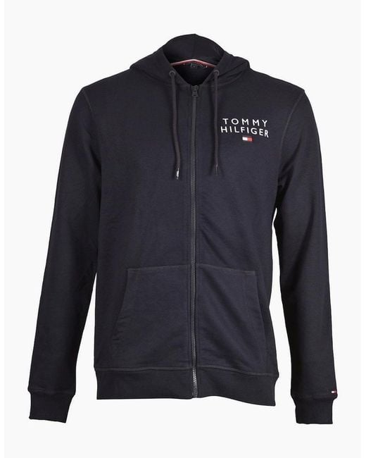 Tommy Hilfiger Blue Embroidered Logo Zip-Thru Hoodie for men