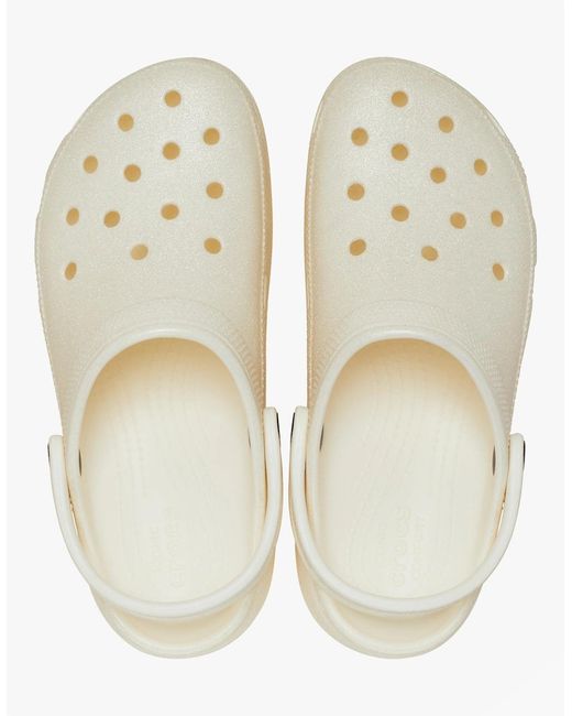 CROCSTM White Classic Platform Glitter Clogs Chalk