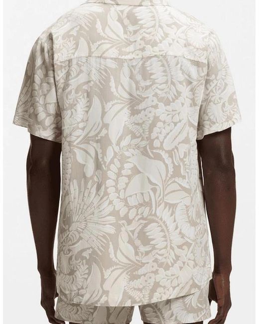 Boss White Straight Fit Patterned Beach Shirt for men