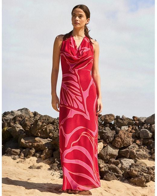 Ro&zo Red Petite Emilia Floral Halter Neck Dress