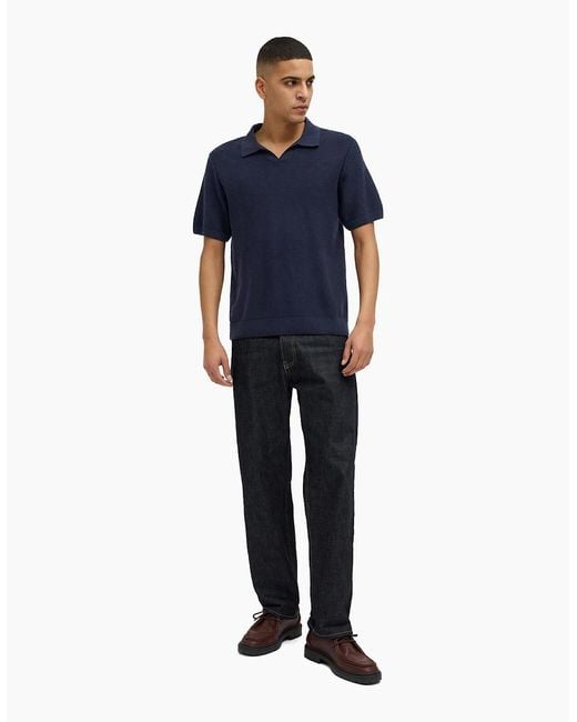 Jack & Jones Blue Premium Knitted Polo Shirt Night Sky for men