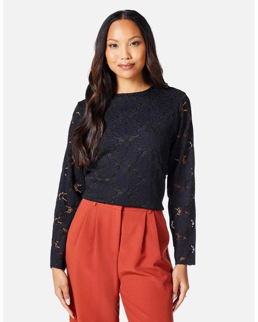 PRINCIPLES Red Ladies Lace Long-Sleeved Top