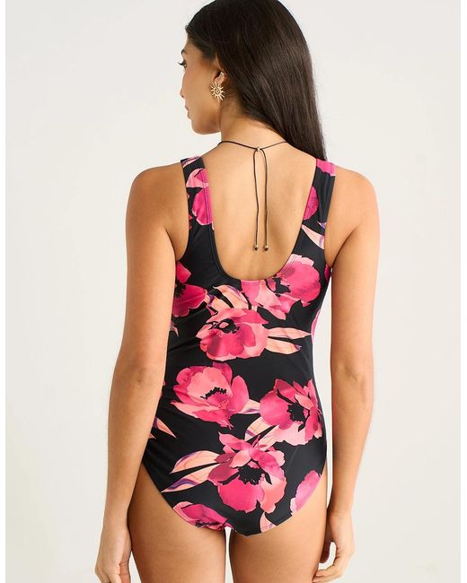 Gini London Red Floral Ring Detail Swimsuit
