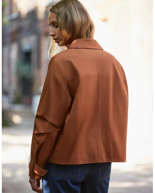 Ro&zo Brown Rust Cropped Cotton Voluminous Sleeve Trench