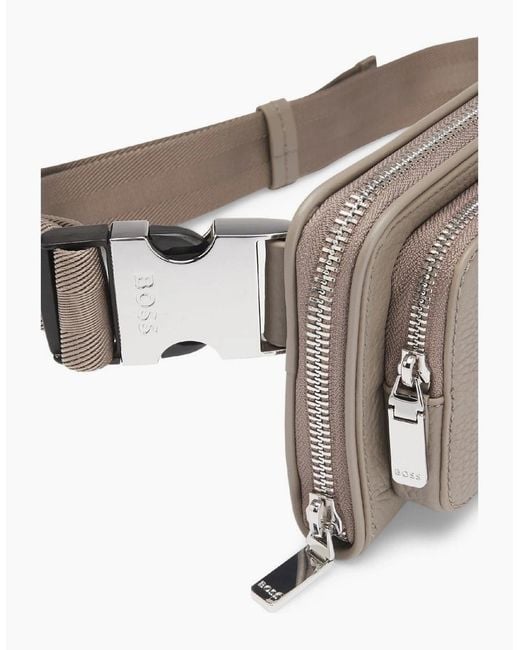 Boss Gray Newrosstown Rectangle Shape Fanny Pack With Embossed Logo for men