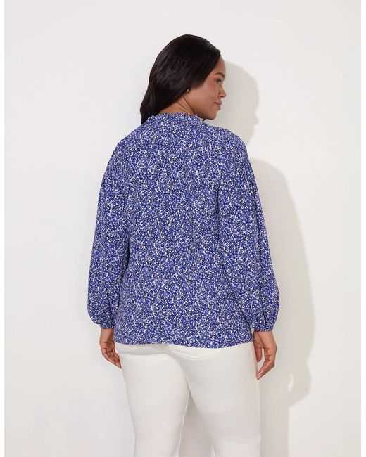 Live Unlimited London Blue Ditsy Shirred Raglan Sleeve Blouse