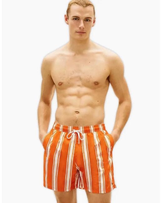 Tommy Hilfiger Orange Sunset Stripe Print Swim Shorts, Brilliant for men