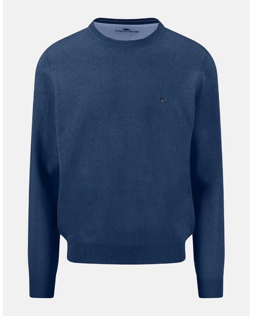 Fynch-Hatton Blue Fine Knit Cotton Crewneck Sweater Midnight for men