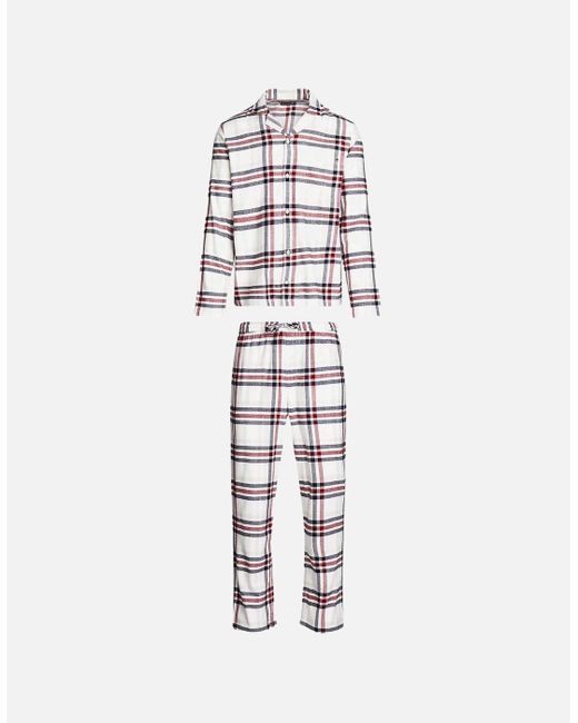 Tommy Hilfiger White Tartan Flannel Pyjama Set, Heritage Plaid Ivory for men