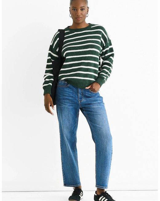 Gini London Green Stripe Chunky Knit Oversized Jumper