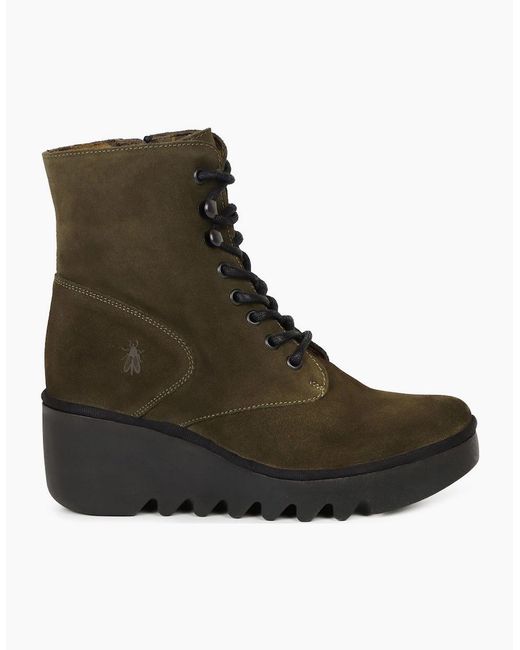 Fly London Green Birr Wedge Heel Boots