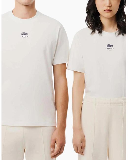 Lacoste White T Shirts Th2739 Signature Print Classic Fit Crew Neck Summer Tee for men