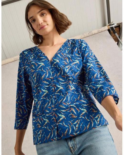 White Stuff Blue Rae Organic Cotton Top Print