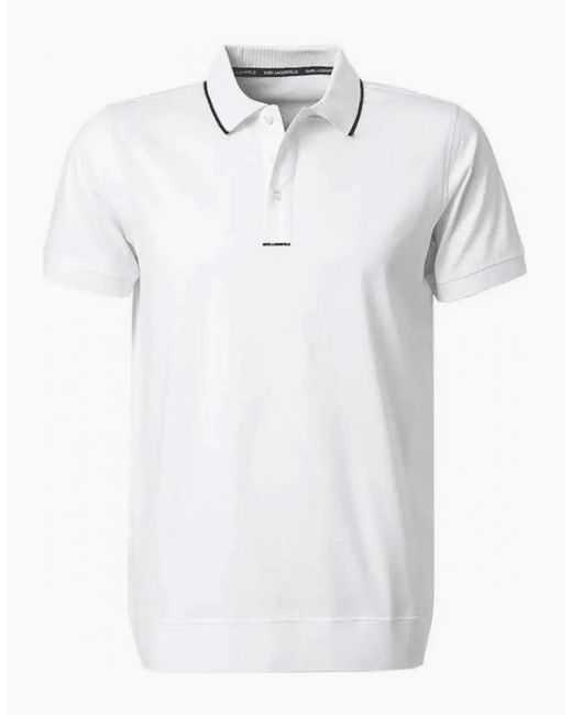 Karl Lagerfeld White Cotton Stripe Collar Polo Shirt for men