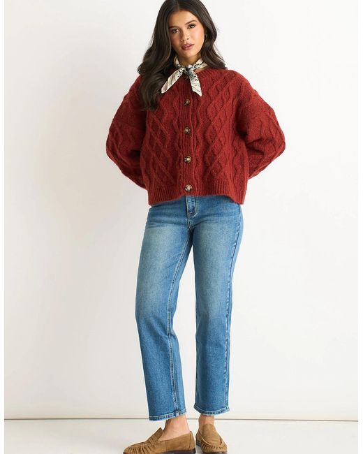 Gini London Red Rust Cable Knit Cardigan