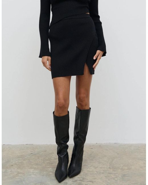 Pretty Lavish Black Lakelyn Wrap Mini Knit Skirt
