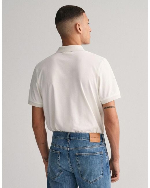 Gant White Regular Fit Short Sleeve Contrast Pique Rugger for men