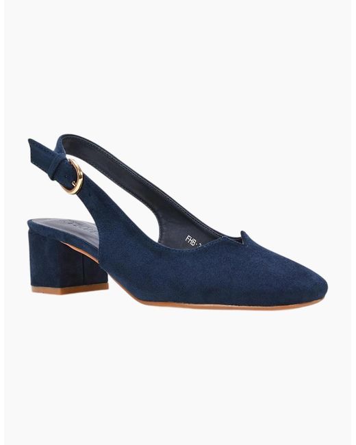 XY London Blue Ladies Elowen Sling Back Mid Block Heel Court Shoes