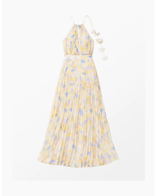 Ro&zo White Allegra Watercolour Floral Pleated Maxi Dress
