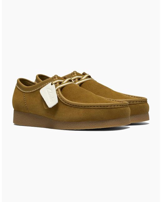 Clarks Brown Originals Wallabee Evo Suede Shoes Ochre for men