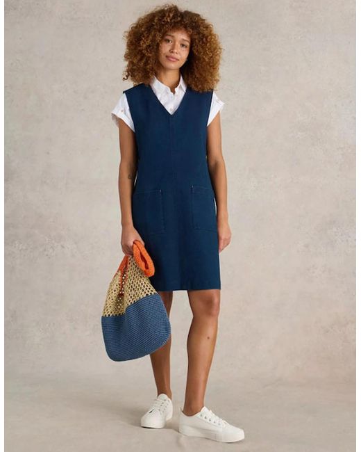 White Stuff Blue Maple Denim Jersey Pinnafore Dress Mid Denim