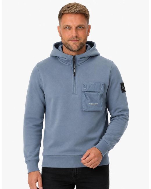 Marshall Artist Blue Centro 1/4 Zip Hooded Sweatshirt Storm for men