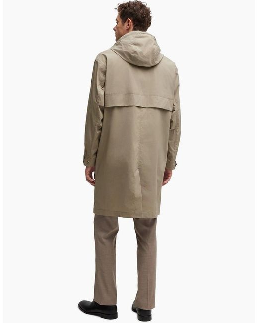 Boss Natural Cataldo Hooded Solid Patterned Coat for men