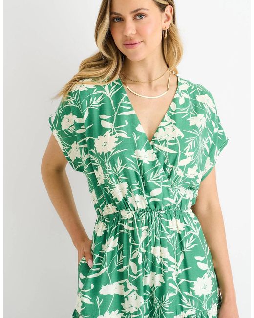 Gini London Green Floral Elastic Waist Maxi Dress