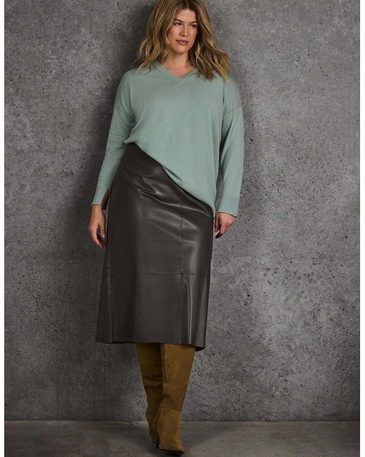 Live Unlimited London Gray Sage V Neck Knit Jumper