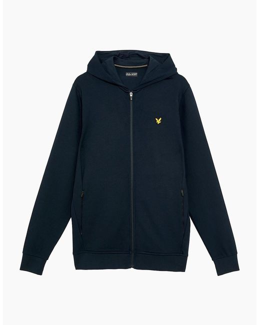 Lyle & Scott Blue Solid Patterned Hooded Ribbed Cuff Full Zipper Jacket for men