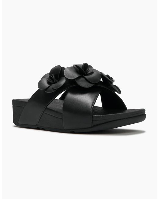 Fitflop Black Lulu Flower Cross Slides