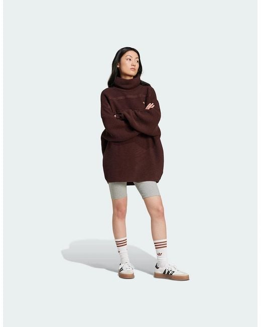 Adidas Brown Originals Premium Oversized Knit Turtleneck Sweater
