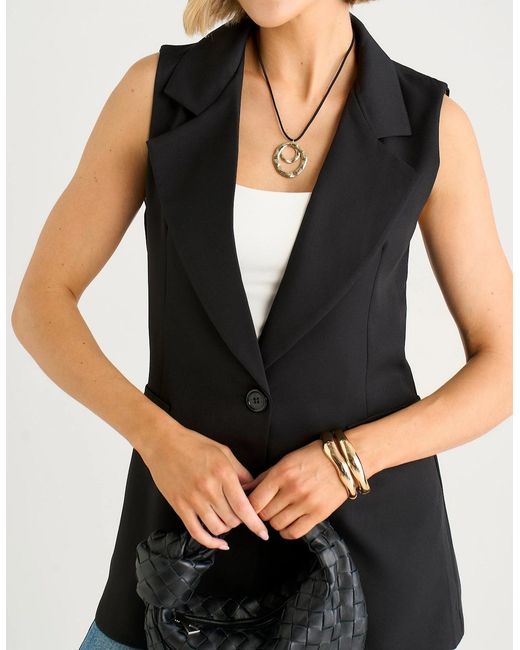 Gini London Black Tailored Contrast Lining Longline Waistcoat