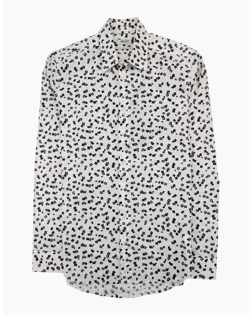 KENZO White All Over Print Letter Print Slim Fit Shirt for men