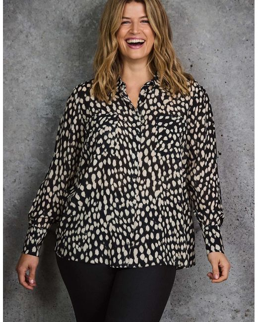 Live Unlimited London Black Animal Print Patch Pocket Shirt
