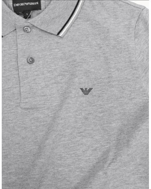 Emporio Armani Gray Cotton Striped Collar Long Sleeve Polo Shirt for men