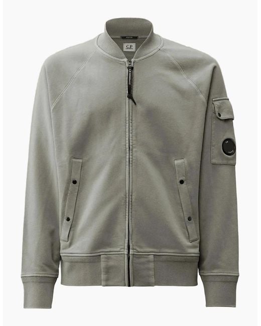 C P Company Gray Diagonal Fleece Resist Dyed Zipped Lens Sweatshirt for men