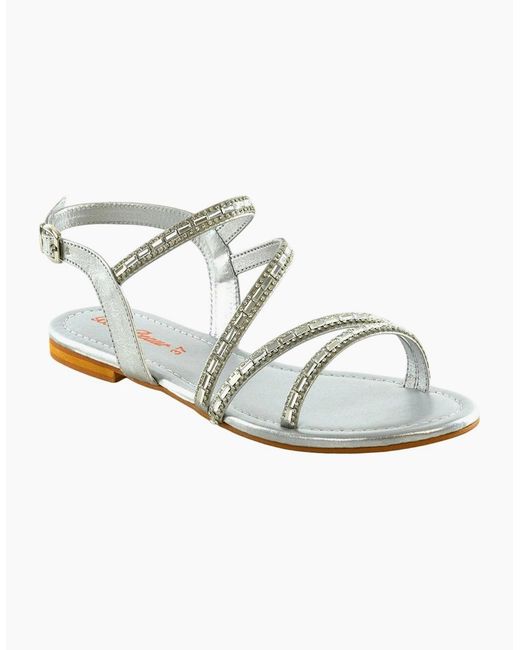 XY London Metallic Ladies Mercedes Diamante Strappy Flat Sandals