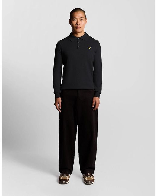 Lyle & Scott Black Merino Blend Long Sleeve Polo Shirt for men