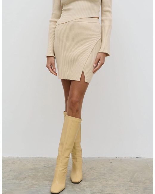 Pretty Lavish Natural Lakelyn Wrap Mini Knit Skirt