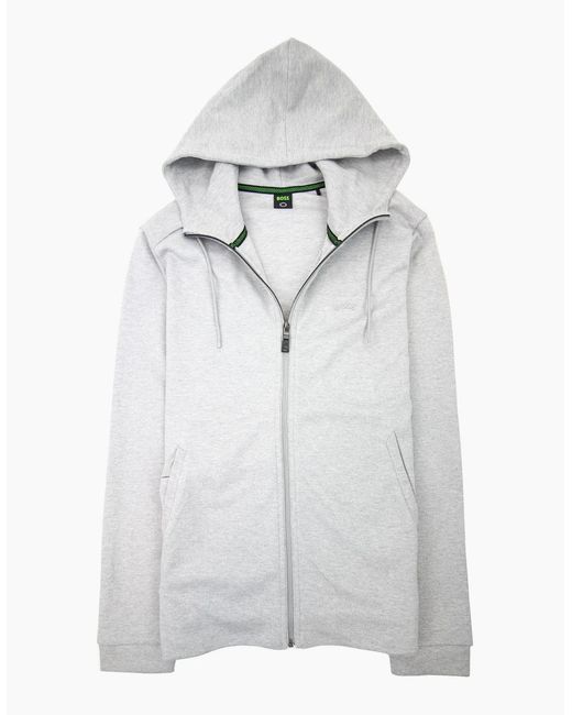 Boss White Saggy Curved Logo Zip Up Hoody 059 for men