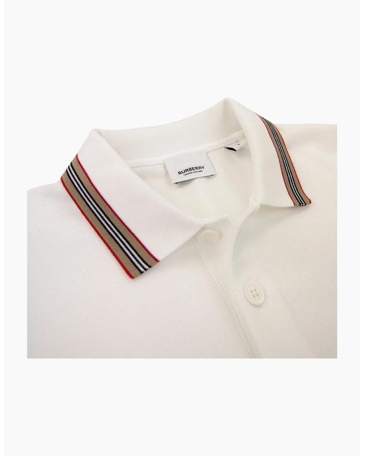 Burberry White Icon Stripe Collar Polo for men