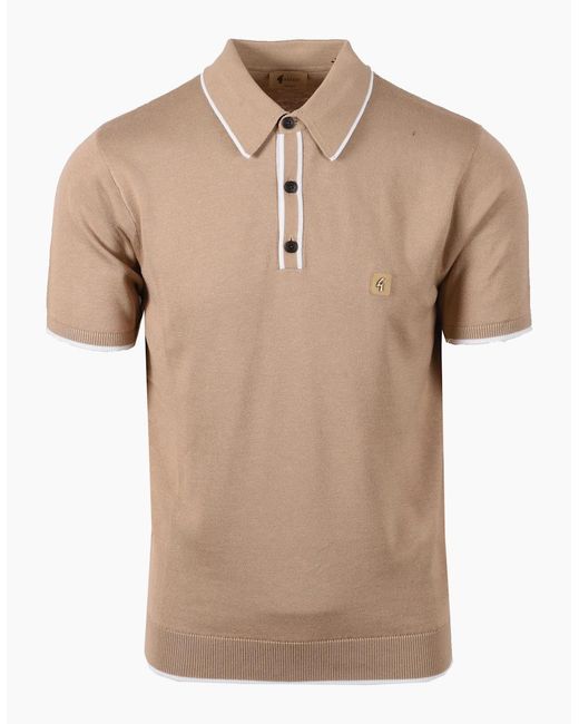 Gabicci Natural Lineker Knitted Polo Shirt Sandstone for men