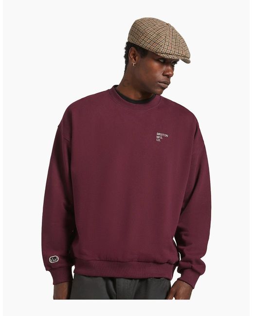Brixton Purple Embroidered Heavyweight Oversized Crew Sweatshirt for men